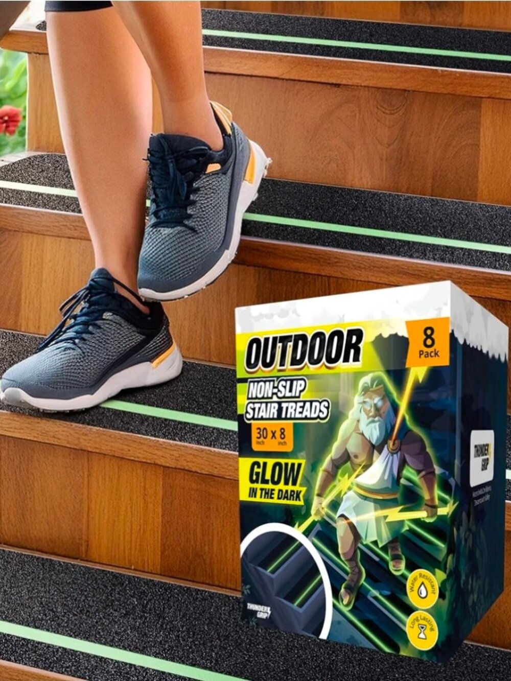 Thunder Grip 8-Pack Outdoor Glow in the Dark Non-Slip Stair Treads – 30" x 8"